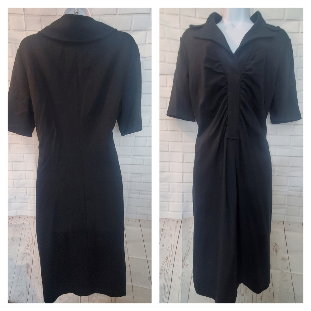 Ann Taylor Black Front Ruched Knee Length Dress